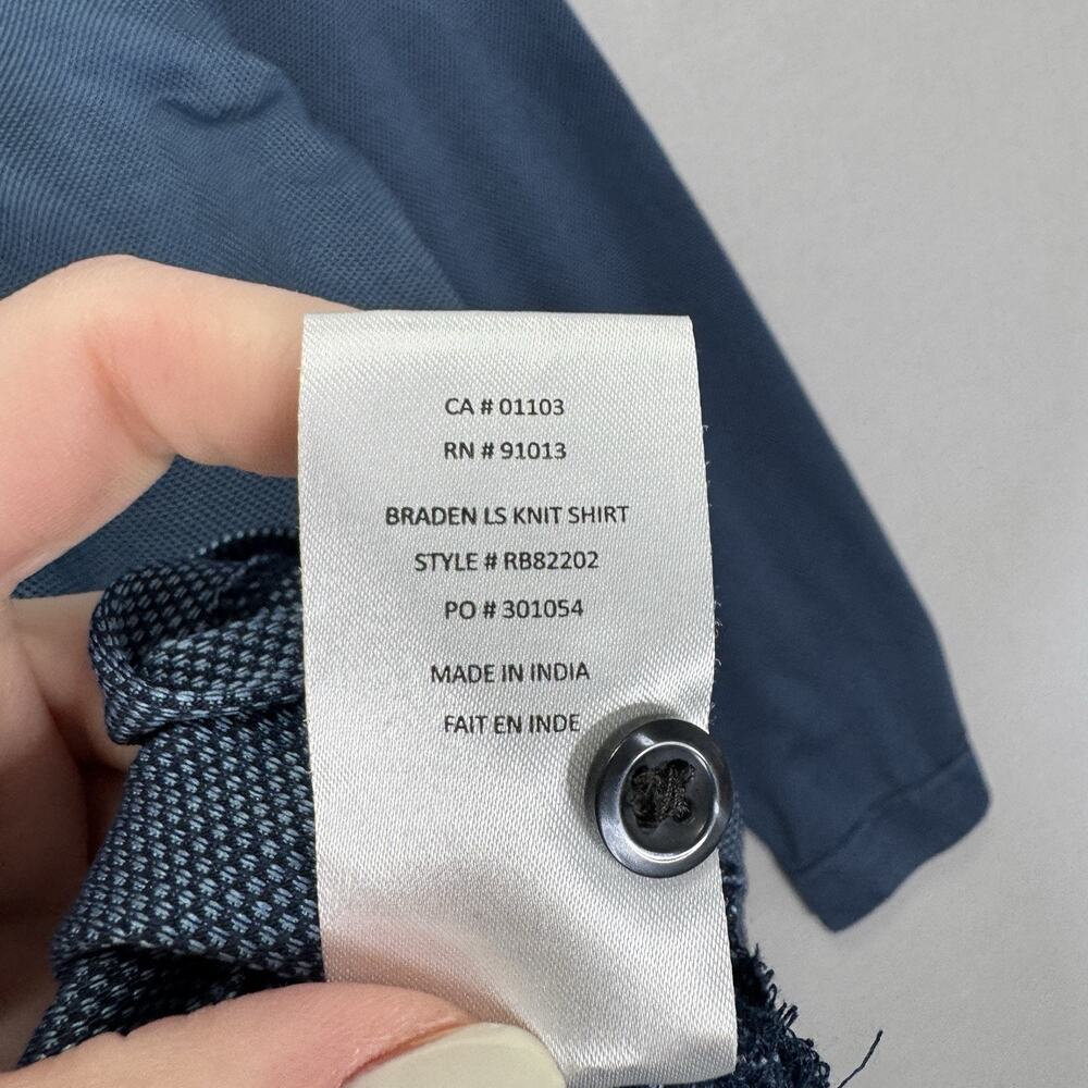 Robert Barakett Braden LS Knit Shirt Mens Large Blue Textured Dots Stretch Prep - Picture 11 of 11